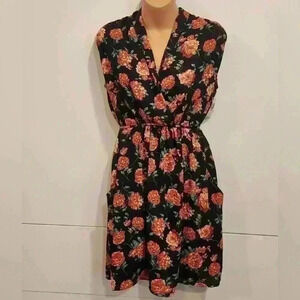Women's Collective Concepts Black Floral Wrap Dress Sz M $88